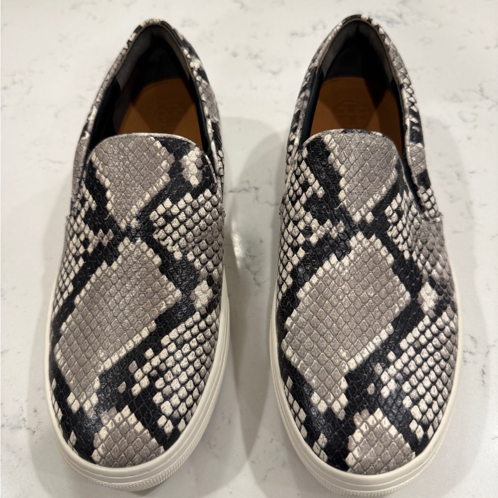Tory Burch Slip-On Sneakers in Black & Gray Snake Print